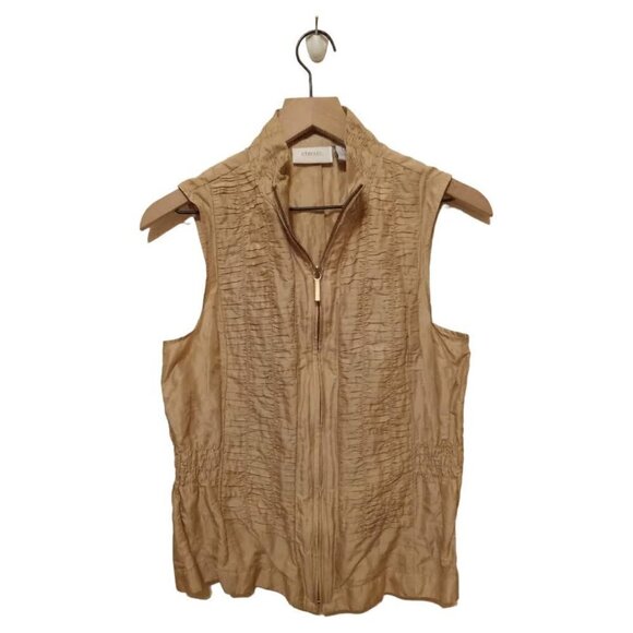 CHICO'S Silk Blend Metallic Shirred Vest in Stardust Gold Sz 0 - Picture 1 of 7